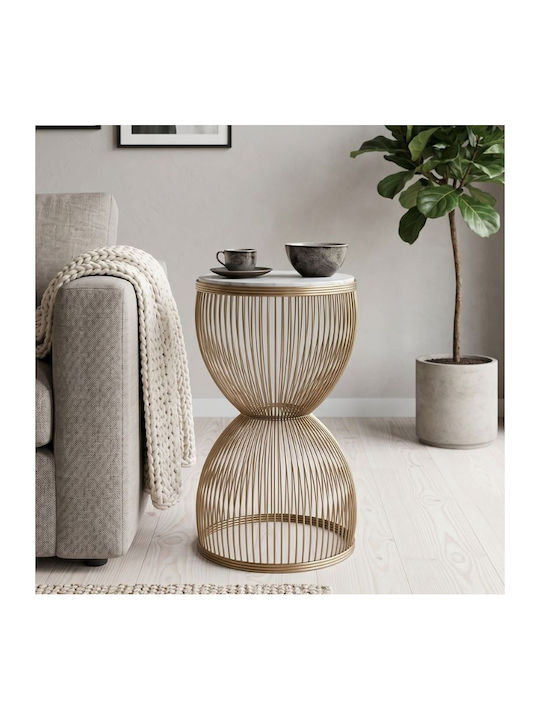 Round Side Table Stella Wooden Gold White M34.5xL34.5xH56.5cm