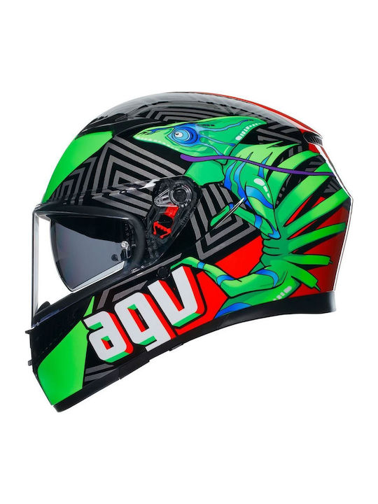 AGV K3 Kamaleon Black/Red/Green Cască Moto Față întreagă ECE 22.06 1500gr cu Pinlock