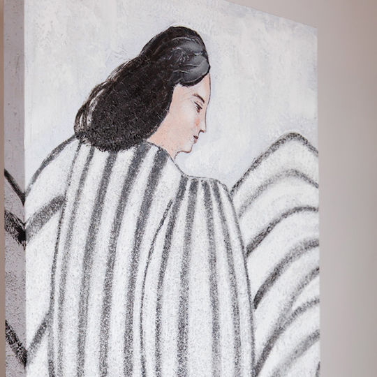 Canvas Painting Female Figure White-Black 60x3.8x90cm Canvas Painting Female Figure White-Black 60x3.8x90cm