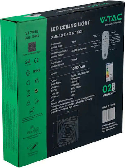 V-TAC Deckenleuchte 50cm Weiß mit Integrierter LED und Fernbedienung