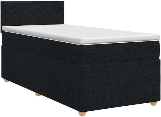 Single Upholstered Bed with Fabric Black with Slats and Mattress 90x190cm