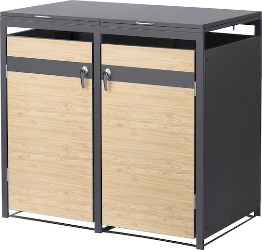 Κιβώτιο Κάδων Απορριμμάτων 2 Κάδους Έως 240l 132x80x116,3 Cm Ανθρακί Λεύκος Ατσάλι Ml Design