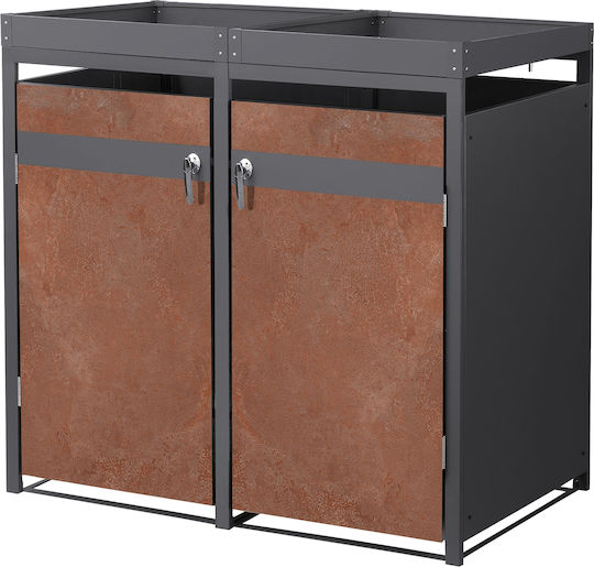 Coș de Gunoi cu Acoperiș cu Plante pentru 2 Coșuri de până la 240l 132x80x124 Cm Design din Oțel Aspect Ruginit