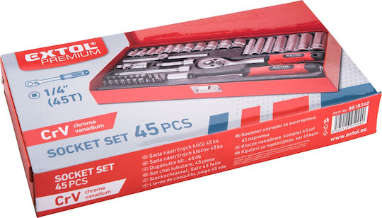 Extol Set de chei tubulare și clichet 1\4" 45buc