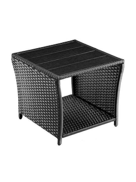 Masă Pentru Spații Exterioare Mici Rattan Cu Suprafață Din Lemn Neagră 45x45x40cm