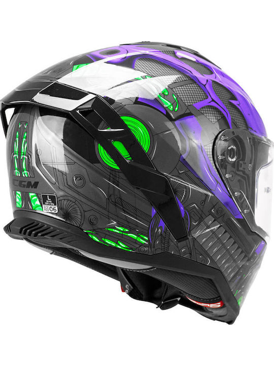 CGM Shot Villain 363R Black / Violet / Green Motorcycle Helmet Full Face ECE 22.06 1550gr with Sun Visor