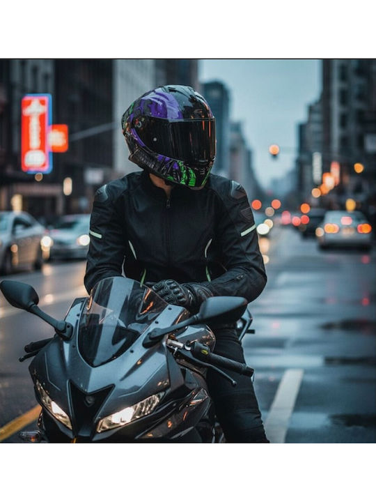 CGM Shot Villain 363R Black / Violet / Green Motorcycle Helmet Full Face ECE 22.06 1550gr with Sun Visor