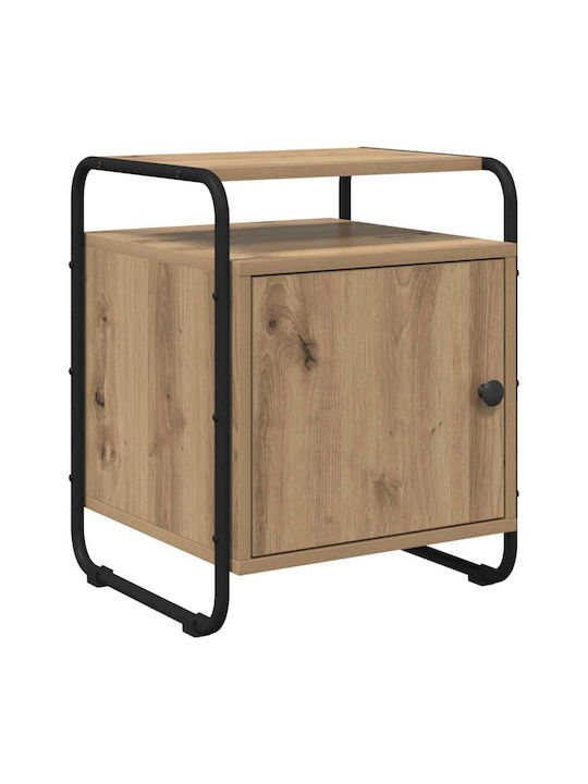 Wooden Bedside Table with Metal Legs Brown 40x39.5x50cm