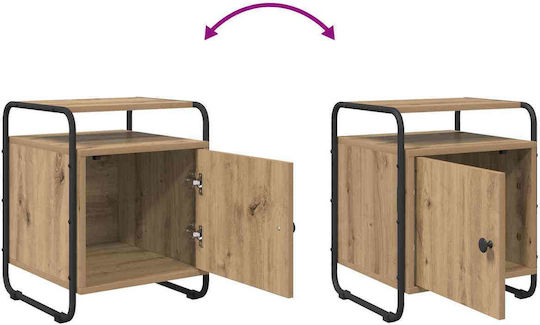 Wooden Bedside Table with Metal Legs Brown 40x39.5x50cm