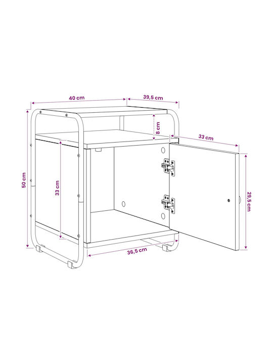 Wooden Bedside Table with Metal Legs Brown 40x39.5x50cm