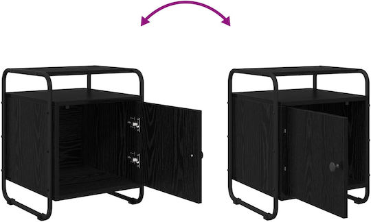 Wooden Bedside Table with Black Metal Legs 40x39.5x50cm