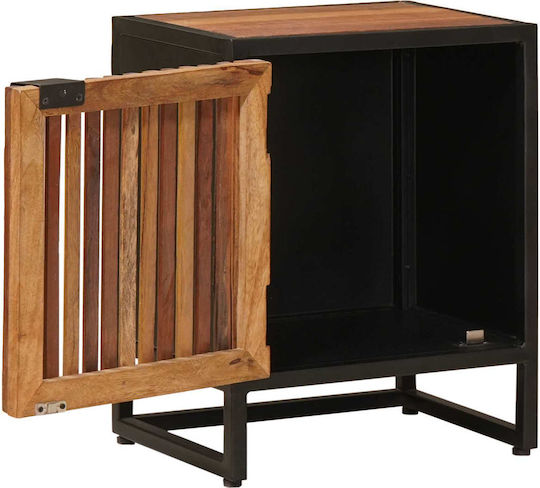 Handmade Wooden Bedside Table With Metal Legs Beige 40x30x50cm