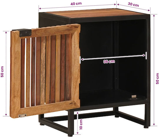 Handmade Wooden Bedside Table With Metal Legs Beige 40x30x50cm