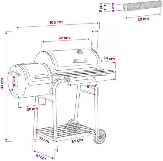 vidaXL Außengrill 103 x 60 x 113 cm aus Stahl Schwarz