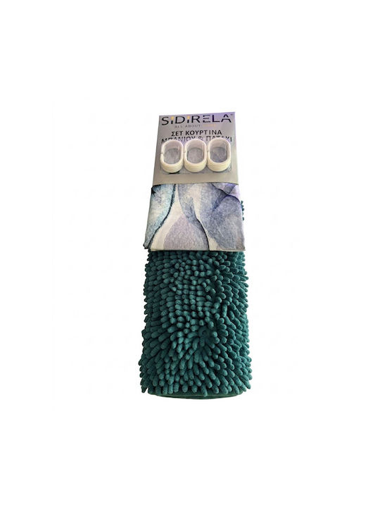 Sidirela Shower Curtain Set Petrol Blue and White Polka Dots 2 Pieces Fabric Curtain Polyester 180x180 and Silicone Mat Chenille 45x75