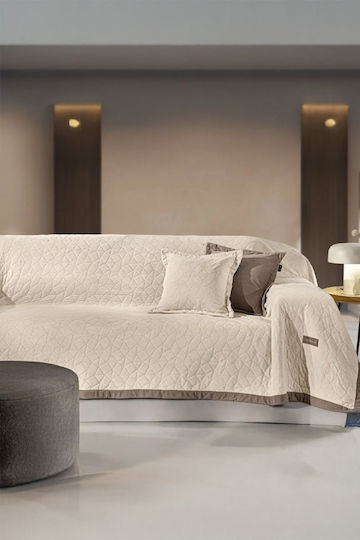 Guy Laroche Avalon Four-Seater Sofa Throw Velvet 170x350cm Cream