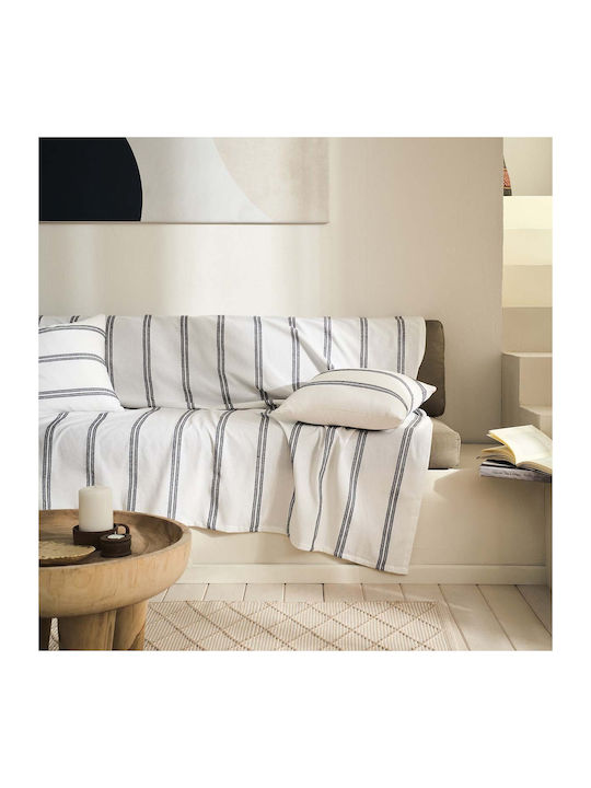 Gofis Home Rathma Sofa Throws 2 Seater Jacquard 180x250cm Pure White Graphite Black 375