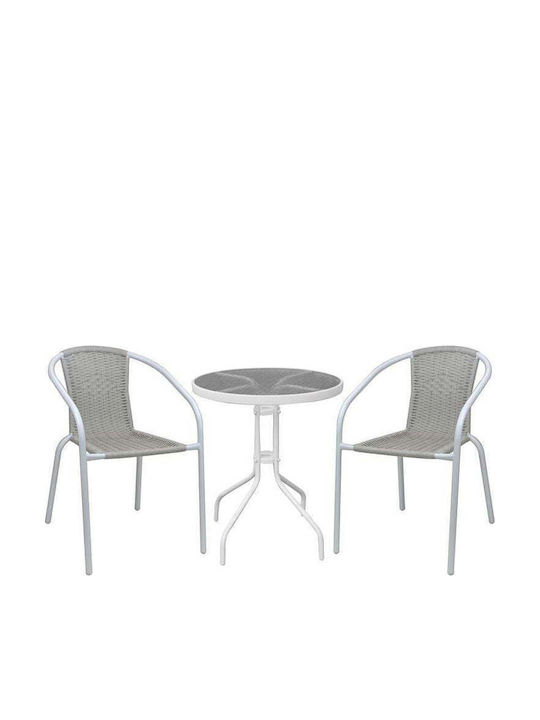 Set Sala De Mese Pentru Spații Exterioare Mici Baleno 3 Piese Alb E240,8W