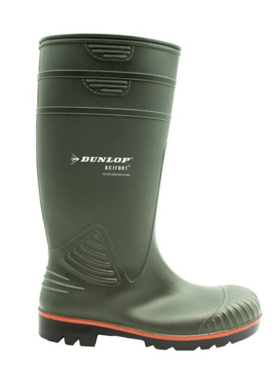 Dunlop Acifort Αντιολισθητικές Ανδρικές Γαλότσες Εργασίας Γονάτου Χακί