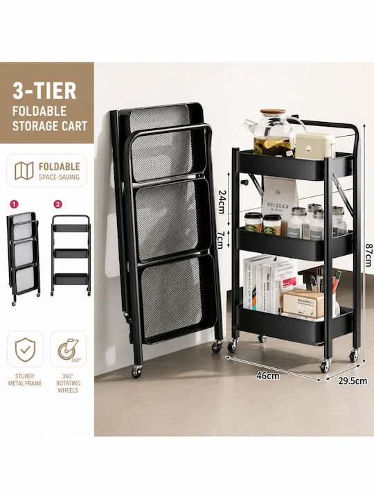 Keskor Kitchen Trolley Metallic Black 46x29.5x87cm