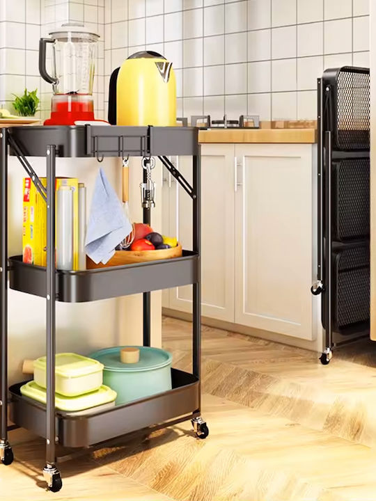 Keskor Kitchen Trolley Metallic Black 46x29.5x87cm