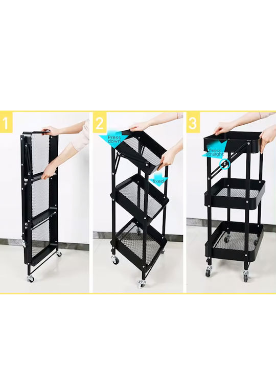 Keskor Kitchen Trolley Metallic Black 46x29.5x87cm