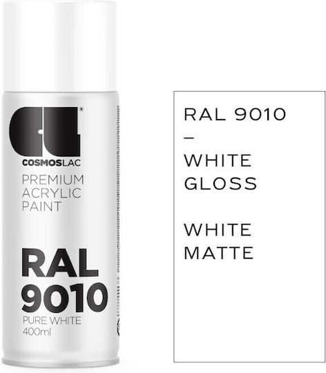 Cosmos Lac Spray Paint Premium Acrylic with Matt Effect Pure White RAL 9010 400ml