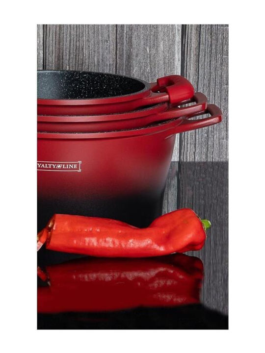 Royalty Line Royalty Line Cookware Set from Cast Aluminum Red with Stone Interior Coating 6 Pieces