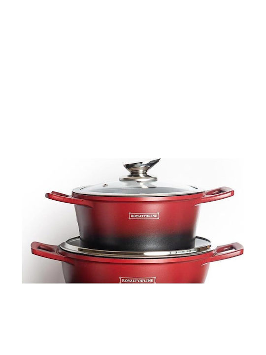 Royalty Line Royalty Line Cookware Set from Cast Aluminum Red with Stone Interior Coating 6 Pieces