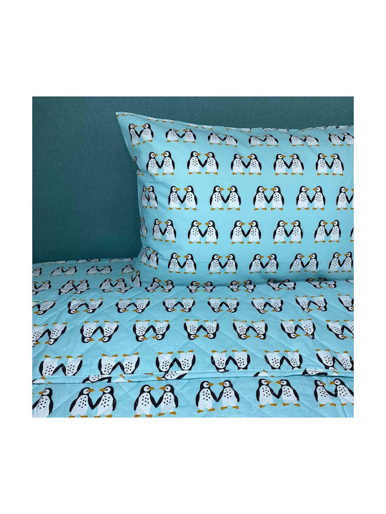 Astron Italy Set Kids Sheets Cotton Penguins Aqua 175x260cm