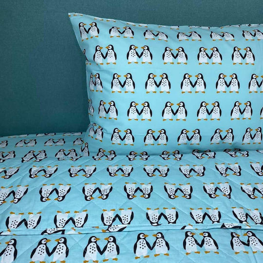 Astron Italy Set Cearceafuri Pentru Copii Single Penguins Aqua 175x260cm Astron Italy Set Cearceafuri Pentru Copii Single Penguins Aqua 175x260cm