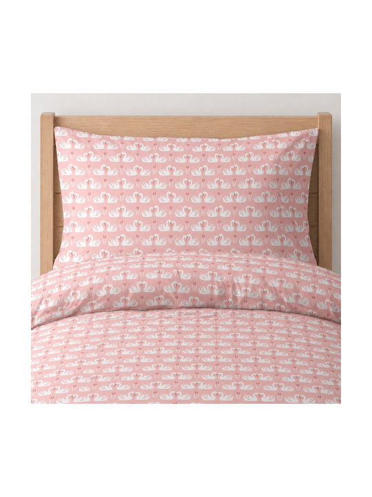 Astron Italy Kids Sheets Set Single with Elastic Band Cotton Swan Pink 100x200cm 3 Pieces