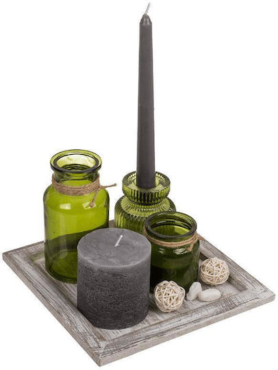 Gift Set of Candles Wooden Base 20 x 20 cm