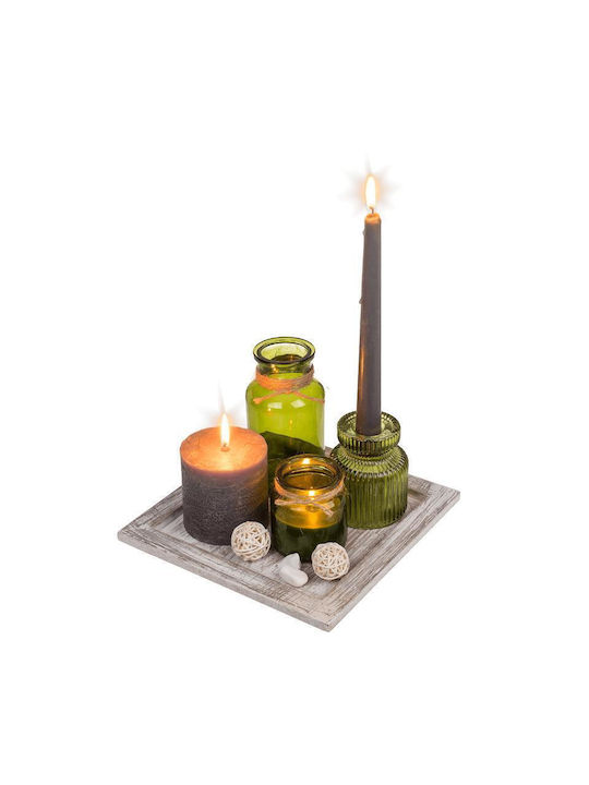 Gift Set of Candles Wooden Base 20 x 20 cm