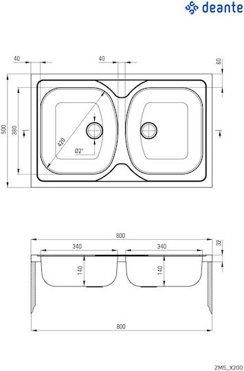 Deante Ένθετος Νεροχύτης Inox Μ80xΠ50cm Γκρι