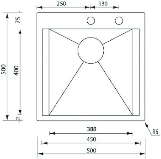 Sanitec Focus Mix Ένθετος Inox Σατινέ Μ50xΠ50cm Ασημί