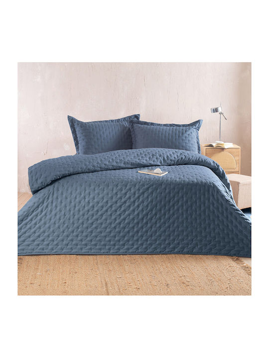 Rythmos Double Coverlet Set Microsatin Petrol Blue 240x260cm 3 Pieces