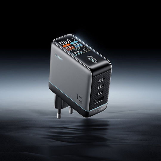 Cuktech Φορτιστής με Θύρα USB-A και 3 Θύρες USB-C και Καλώδιο USB-C 120W Ασημί (AD1204U)