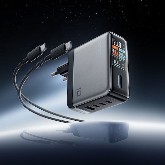 Cuktech Φορτιστής με Θύρα USB-A και 3 Θύρες USB-C και Καλώδιο USB-C 120W Ασημί (AD1204U)