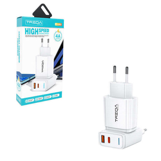 Treqa Treqa Handyladegerät Ohne Kabel Mit USB-A Ausgangsanschlüsse Und USB-C Ausgangsanschlüsse Weiß (CH-662)