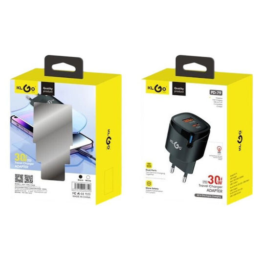 USB-A and USB-C Port Charger 30W Power Delivery White (PD-79)