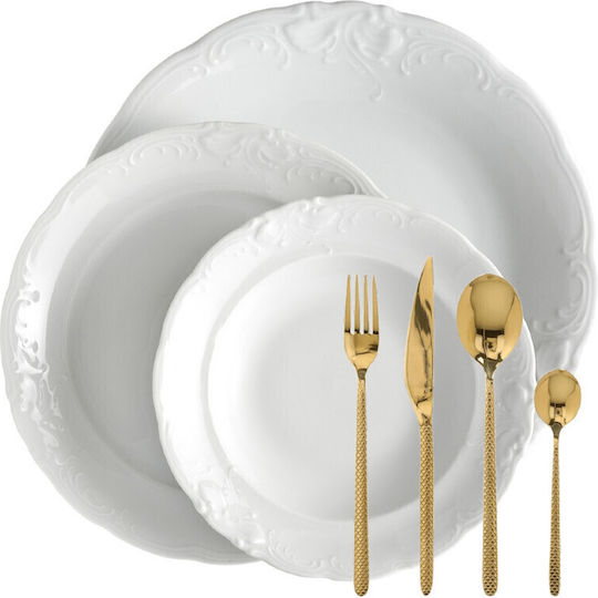 Cmielow White Porcelain Dinnerware Set 44pcs