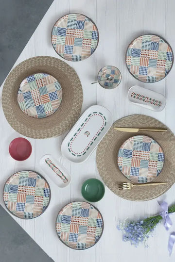 SteweHome Breakfast Dinnerware Set 13 Pieces Ceramic Patchwork Multicolour 28x28cm