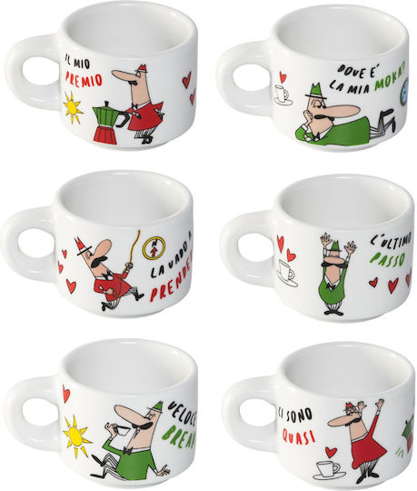 Bialetti Σετ Φλιτζάνια Καφέ από Πορσελάνη Λευκά 6τμχ