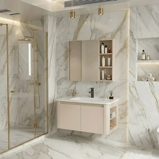 Polihome Gilmore Vanity Unit With Sink & Mirror Beige
