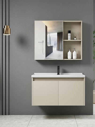 Polihome Blat cu Lavoar & Oglindă L60xW47xH45cm Krem