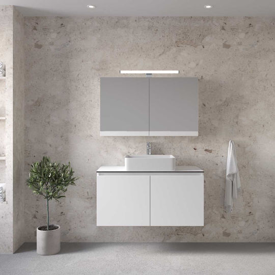 Furnibath Πάγκος με Νιπτήρα & Καθρέπτη με Φως Μ101xΒ46xΥ50cm White