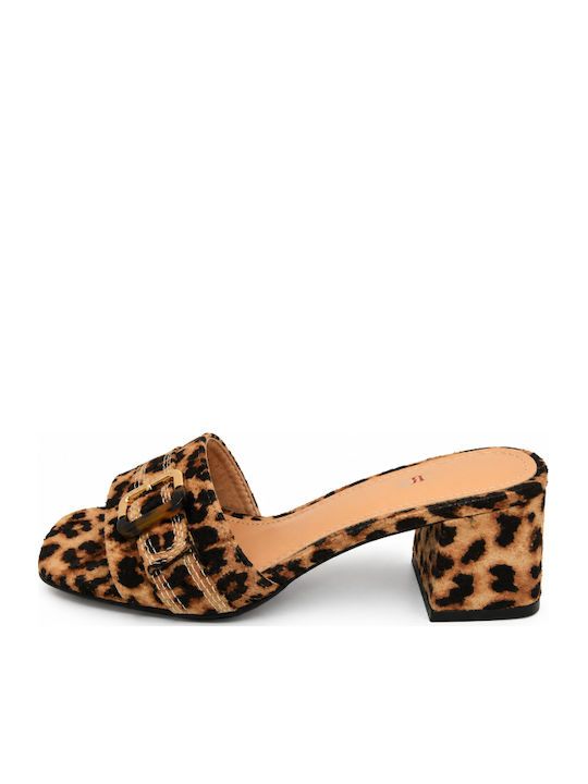 Mules With Chunky Low Heel In Brown Colour SI-5532-26ML-LEOPARD