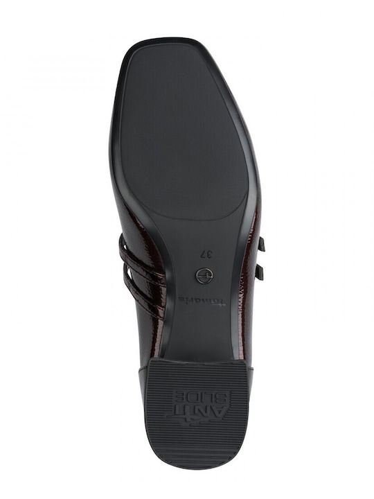 Spitze Pumps aus Lackleder mit Riemen & Niedrigem Absatz Braune