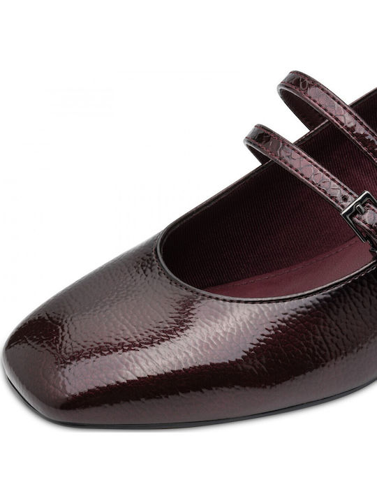 Spitze Pumps aus Lackleder mit Riemen & Niedrigem Absatz Braune